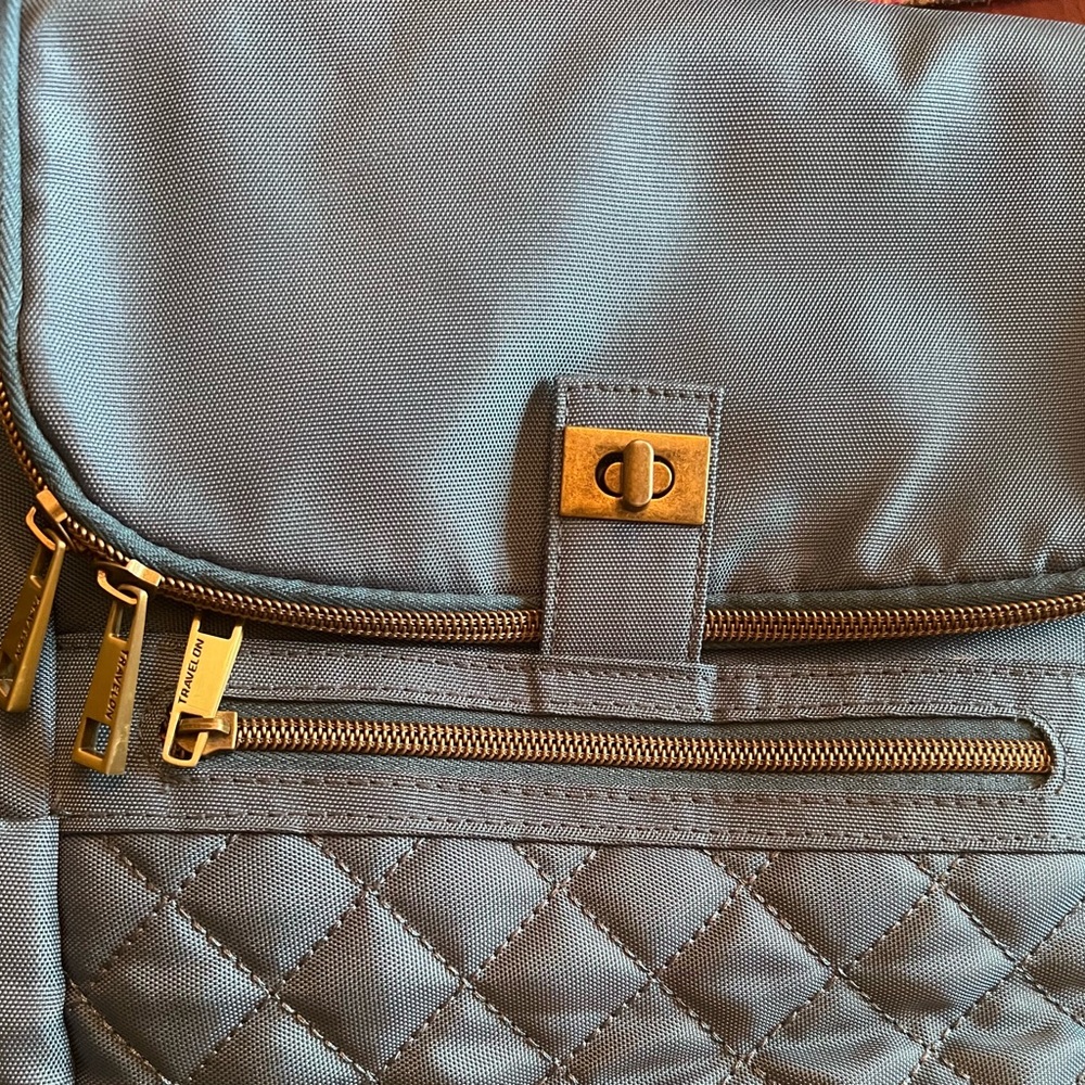 Travelon Quilted Blue Backpack - Picture 5 of 6